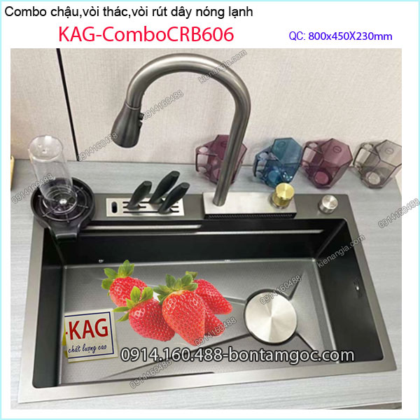 Combo chậu rửa chén,vòi thác ,rút dây đa năng 80X45cm nano KAG-ComboCRB606