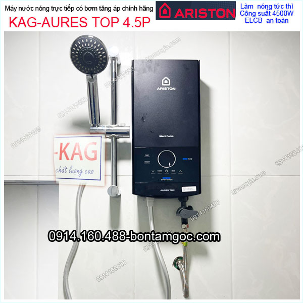 Máy nước nóng màu đen có bơm cảm ứng Ariston chính hãng KAG-AURES TOP 4.5P