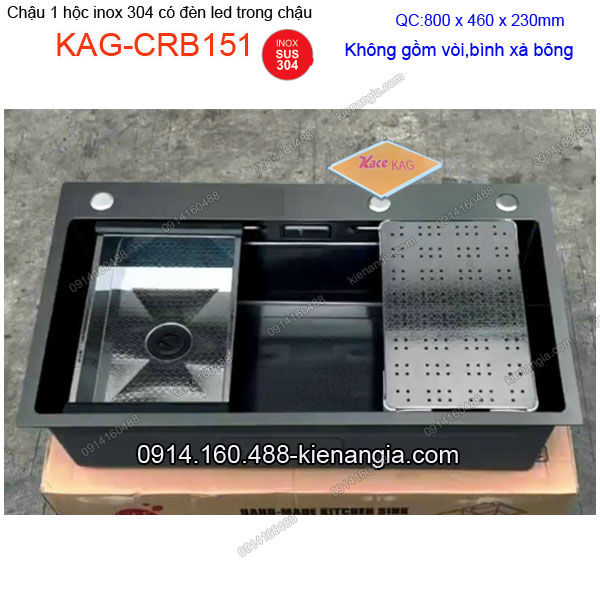 Chậu rửa chén có đèn LED trong chậu 80x46 cm KAG-CRB151
