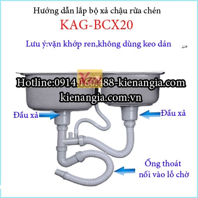Bộ xả chậu rửa chén 2 hộc KAG-BXC20