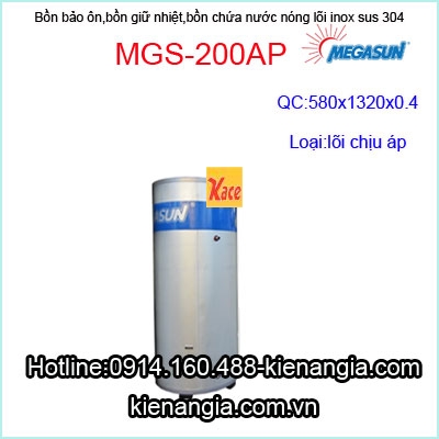 Bồn bảo ôn lõi inox 304 chịu áp Megasun MGS-200AP