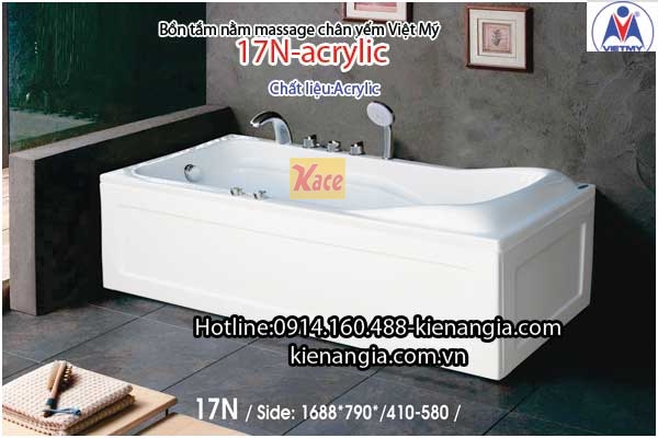 Bồn dài 1700 chân yếm massage Việt Mỹ acrylic 17N