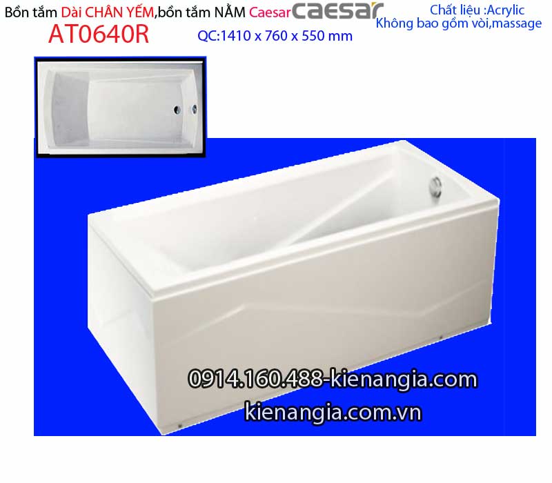 Bồn tắm dài chân yếm 14 mét Caesar-AT0640R