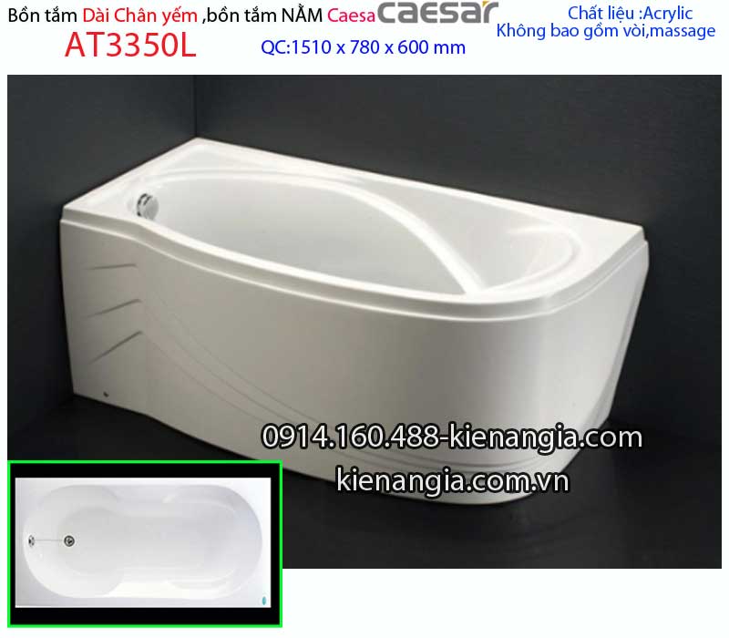 Bồn tắm dài chân yếm 15 mét Caesar-AT3350L