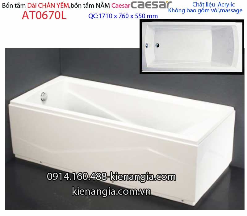 Bồn tắm dài chân yếm 17 mét Caesar-AT0670L