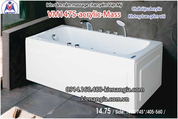 Bồn tắm dài massage acrylic 14m Việt Mỹ 1475