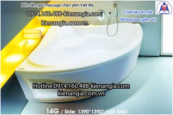 Bồn tắm massage góc 14m acrylic Việt Mỹ chân yếm 14G-Massage