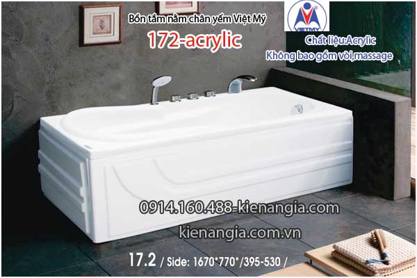 Bồn tắm nằm Acrylic chân yếm dài 17m Việt Mỹ VM172-Acrylic