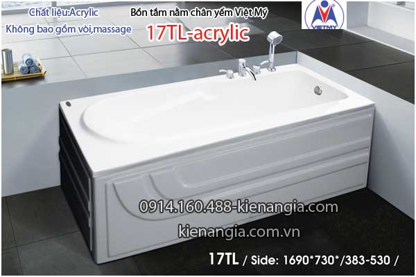 Bồn tắm nằm Acrylic chân yếm dài 17m Việt Mỹ VM17TL-Acrylic