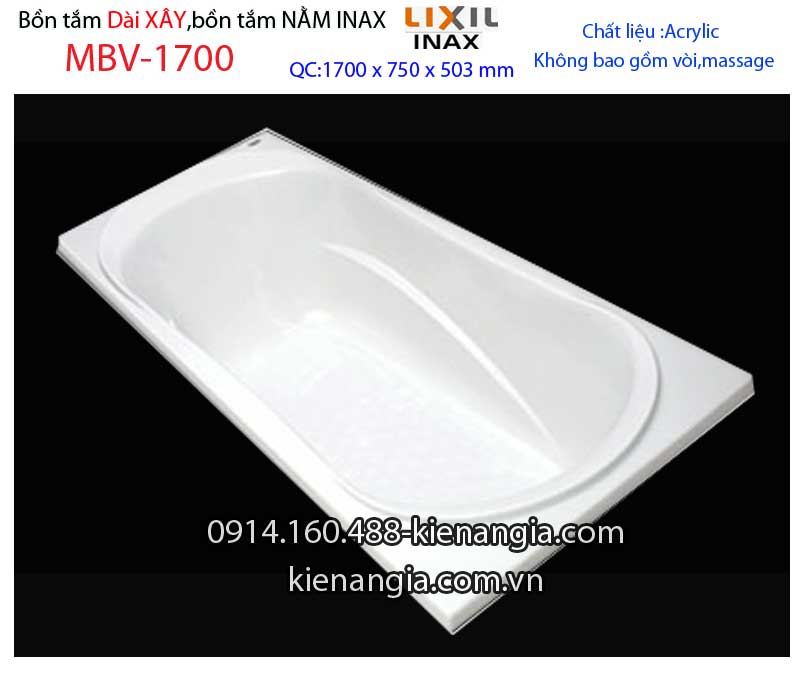 Bồn xây Inaxbồn dài acrylic 17m INAX MBV-1700