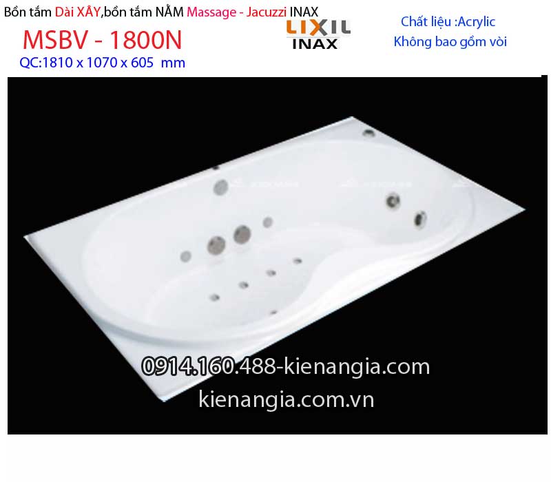 Bồn xây Inaxbồn dài massage INAX 18m INAX MSBV-1800N