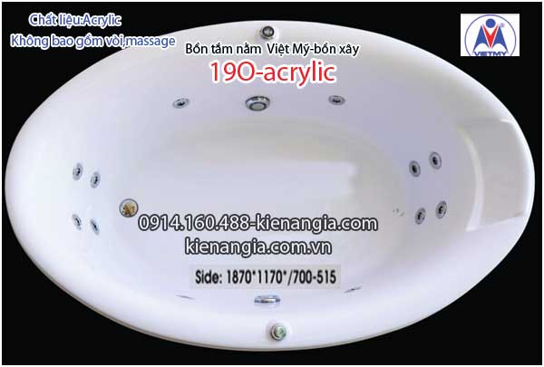 Bồn xây oval bồn tắm nằm 19m Việt Mỹ Acrylic-19O