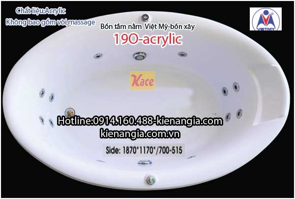 Bồn xây Việt Mỹ hình oval  Acrylic 19O
