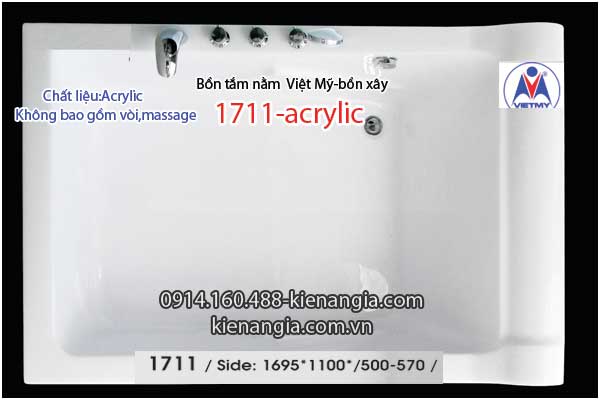 Bồn xâybồn tắm nằm 17m Việt Mỹ Acrylic-1711