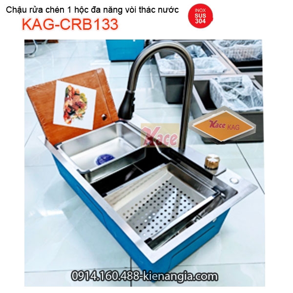 Chậu 1 hộc 75x46 đa năng có vòi thác nước KAG-CRB133