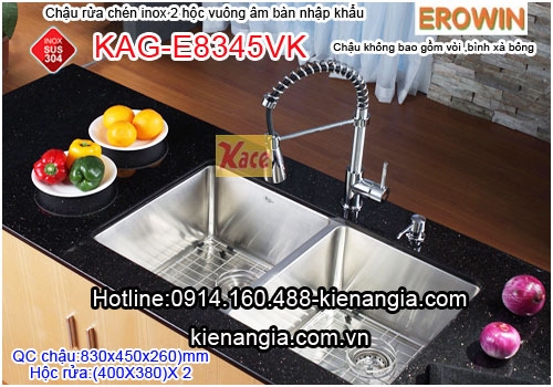Chậu âm bàn đá EROWIN 2 hộc inox 304 KAG-E8345VK