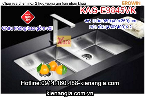 Chậu âm bàn đá EROWIN 2 hộc inox 304 KAG-E9845VK