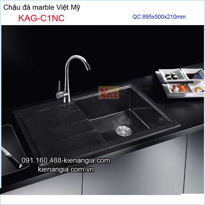 Chậu đá marble 1 hộc 89.5x50 cm Việt Mỹ KAG-C1NC