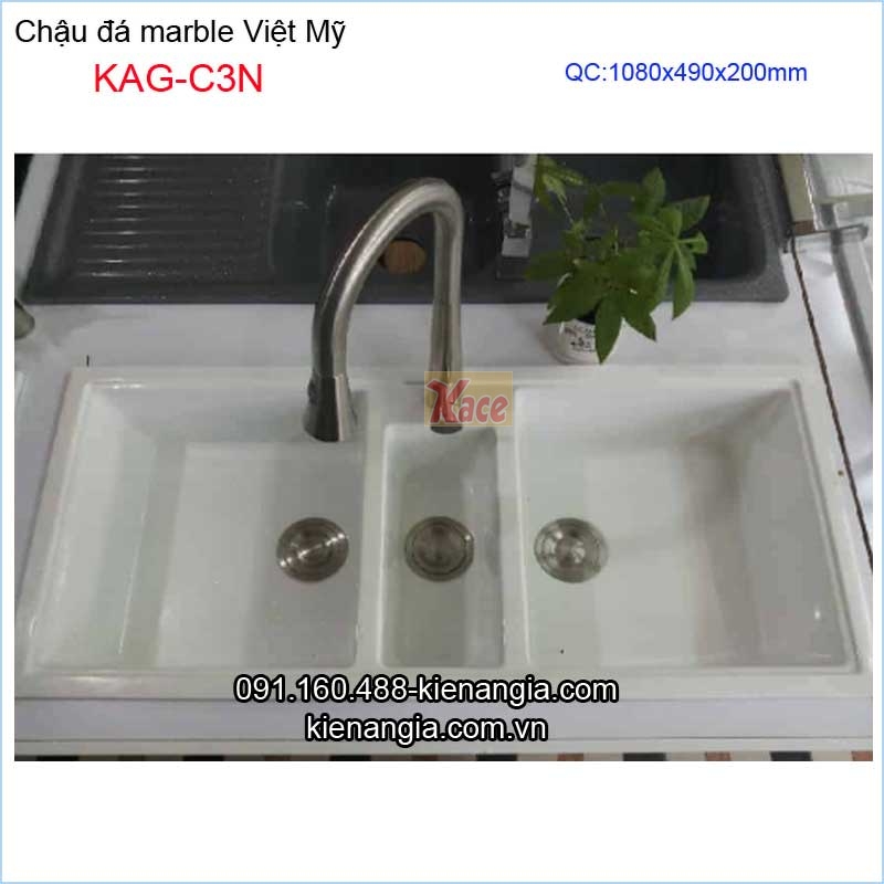 Chậu đá marble 3 hộc 108x49 x20cmViệt Mỹ KAG-C3NC