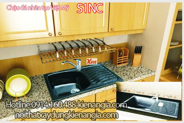 Chậu đá nhân tạo 1 hộc 79x46 x19.5cm Việt Mỹ S1NC