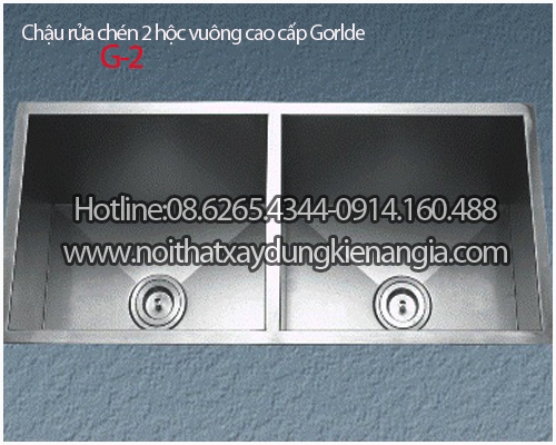Chậu inox 304 2 hộc vuông âm bàn 88x50 x25cm CRBAGORLDE G-2