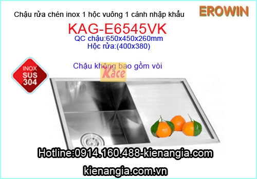 Chậu inox 304 âm bàn EROWIN 1 hộc cánh KAG-E6545VK