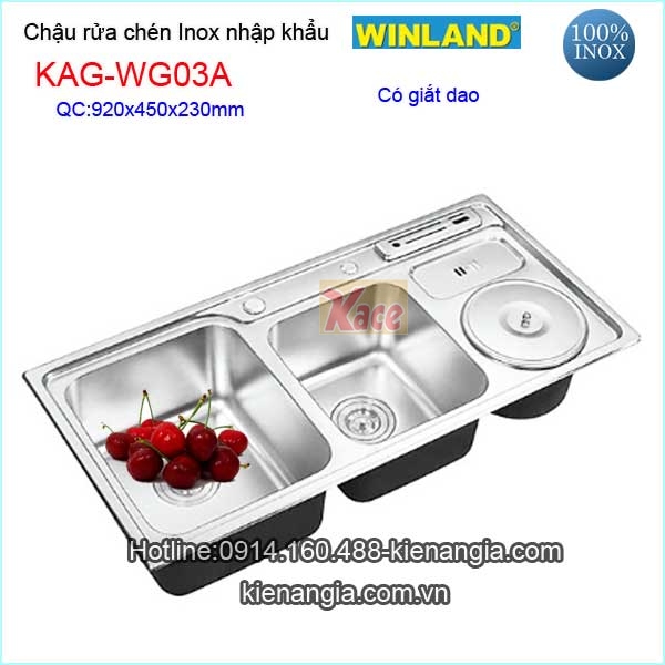 Chậu inox 2 hộc có hộc rác 92X45 cm Winland KAG-WG03A