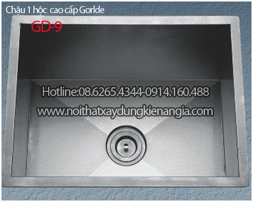 Chậu inox vuông âm bàn 1 hộc 60x45 x25cm GORLDE CRBA GD 9