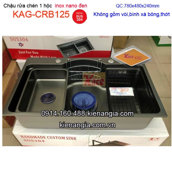 Chậu nano đen 1 hộc 78x48cm inox 304 KAG-CRB125
