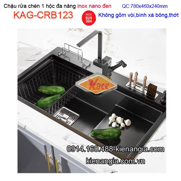 Chậu nano đen 1 hộc có giắt dao thớt 78x46cm inox 304 KAG-CRB123