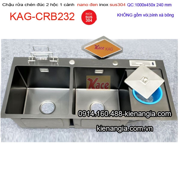 Chậu Nano đen 2 hộc 1 cánh đa năng 100x45 cm inox 304 KAG-CRB232