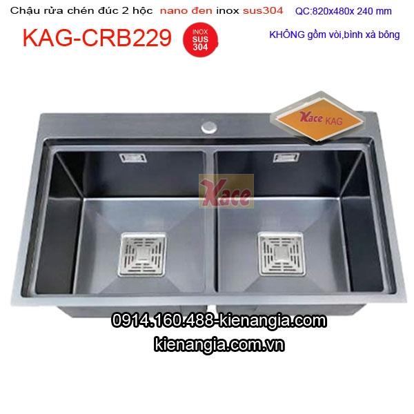 Chậu Nano đen 2 hộc đều 82x48 cm inox 304 KAG-CRB229