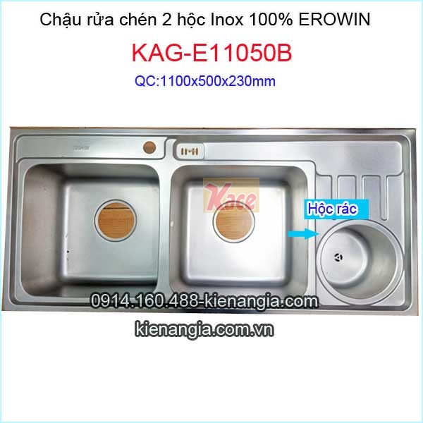 Chậu rửa bát 110x50 cm EROWIN 2 hộc (bm) KAG-E11050B