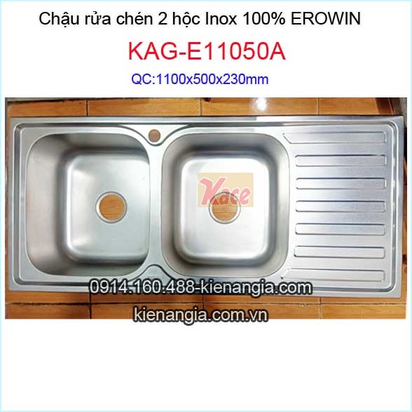 Chậu rửa bát 2 hộc 1 cánh 110x50 cm EROWIN(bm) KAG-E11050A