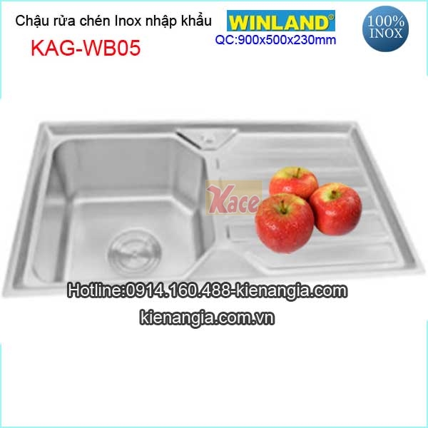 Chậu rửa chén 1 hộc 1 cánh 90x50 cm inox Winland KAG-WB05