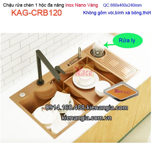 Chậu rửa chén 1 hộc có rửa ly Nano Vàng 88x46cm KAG-CRB120