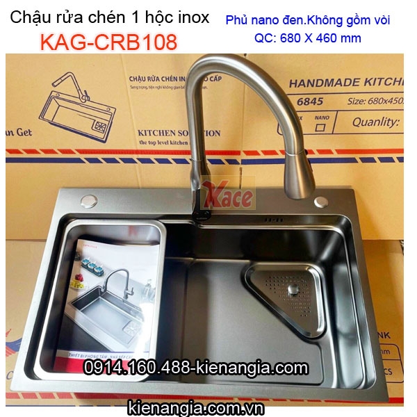 Chậu rửa chén 1 hộc inox 304 nano đen 68x 46cm -KAG-CRB108