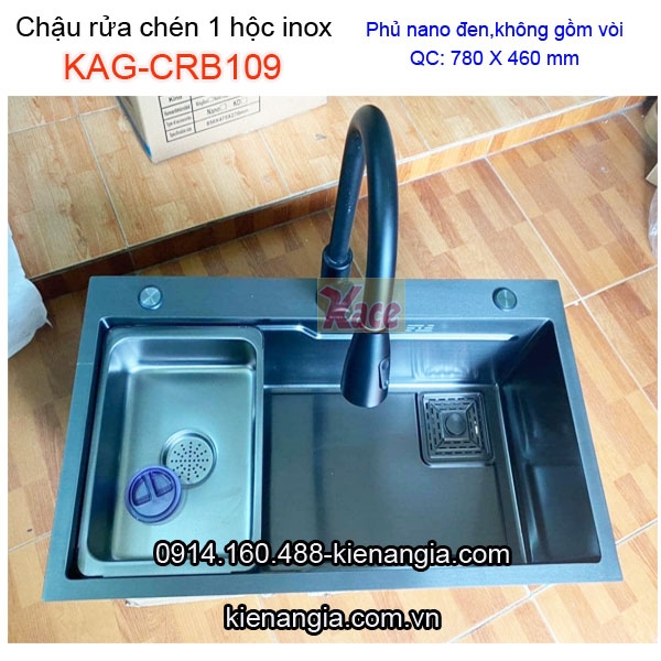 Chậu rửa chén 1 hộc inox 304 nano đen 78x46 cm -KAG-CRB109