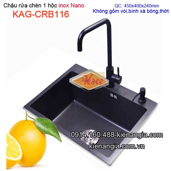 Chậu rửa chén 1 hộc Nano đen 45x40cm KAG-CRB116