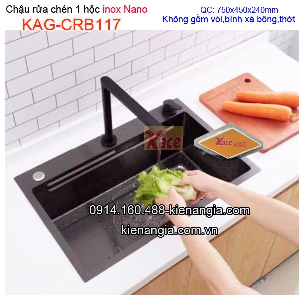 Chậu rửa chén 1 hộc Nano đen 75x45cm KAG-CRB117