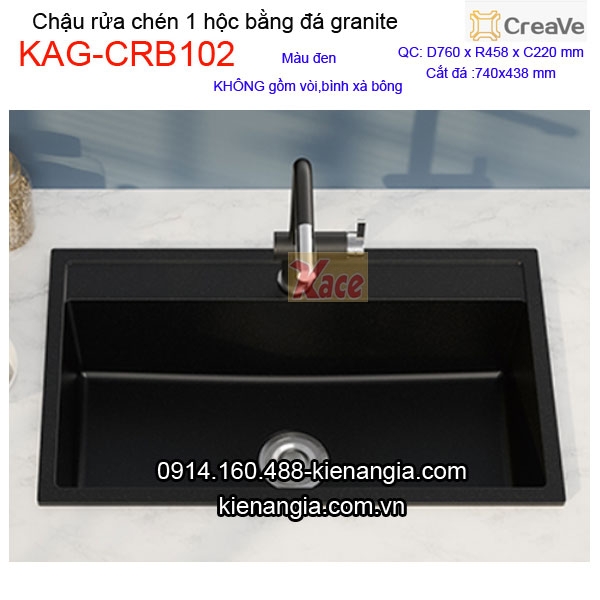 Chậu rửa chén 1 hộc vuông 76x45cm đá granite Creave KAG-CRB102