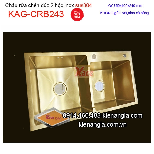 Chậu rửa chén 2 hộc 75X40cm đúc NANO VÀNG KAG-CRB243KAG-CRB243