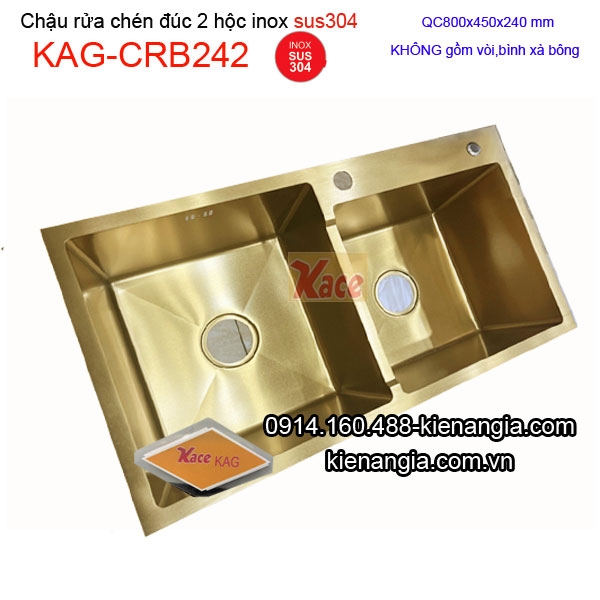 Chậu rửa chén 2 hộc 80X45cm đúc NANO VÀNG KAG-CRB242