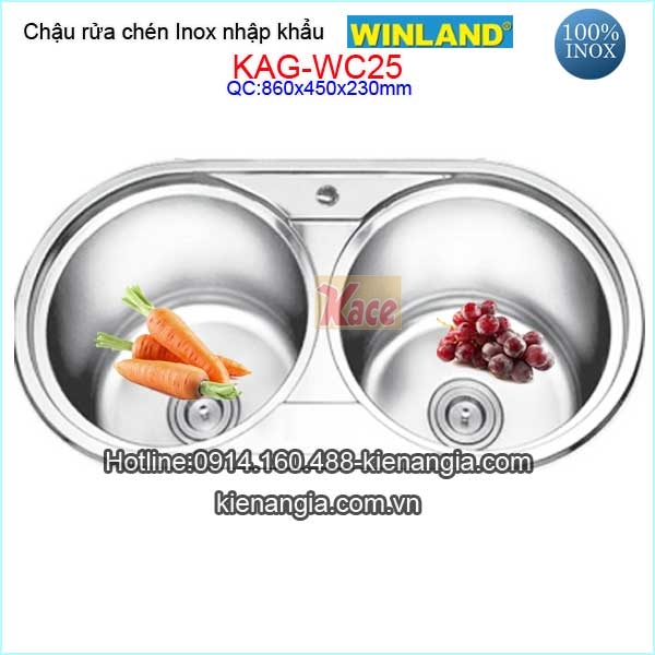Chậu rửa chén 2 hộc tròn 86x45 Winland KAG-WC25