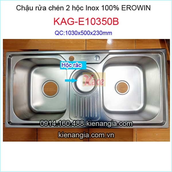 Chậu rửa chén 2 hộc , hộc rác giữa 103x50cm Erowin(bm)KAG-E10350B