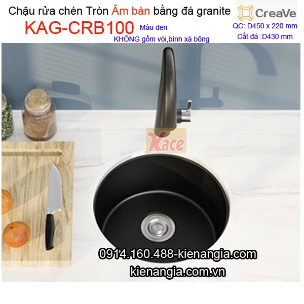 Chậu rửa chén âm bàn tròn đá granite D45cm Creave CRBA KAG-CRB100