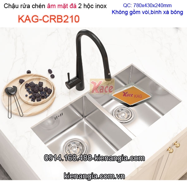 Chậu rửa chén âm mặt đá 2 hộc đều 78x43cm inox 304 KAG-CRB210