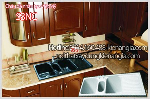 Chậu rửa chén bằng đá 3 hộc 1 cánh 100x49 x24cm Việt Mỹ S3NC