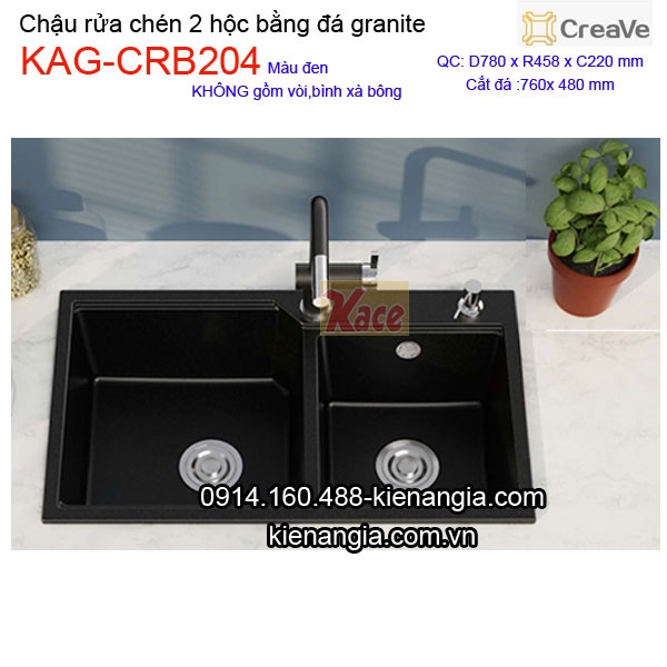Chậu rửa chén đá granite 2 hộc 78x45cm Creave KAG-CRB204