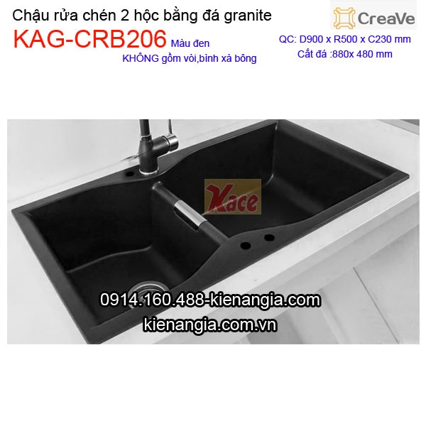 Chậu rửa chén đá granite 2 hộc 90x50cm Creave KAG-CRB206